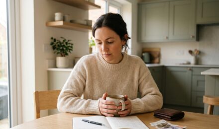 Person reviewing budget and cutting expenses during a spending freeze challenge