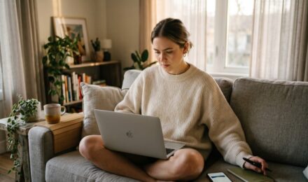 Person reviewing monthly subscriptions on a laptop to find and cancel forgotten services for subscription audit savings