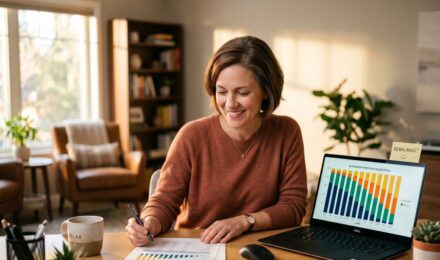 Investor reviewing a target-date fund chart for retirement portfolio planning