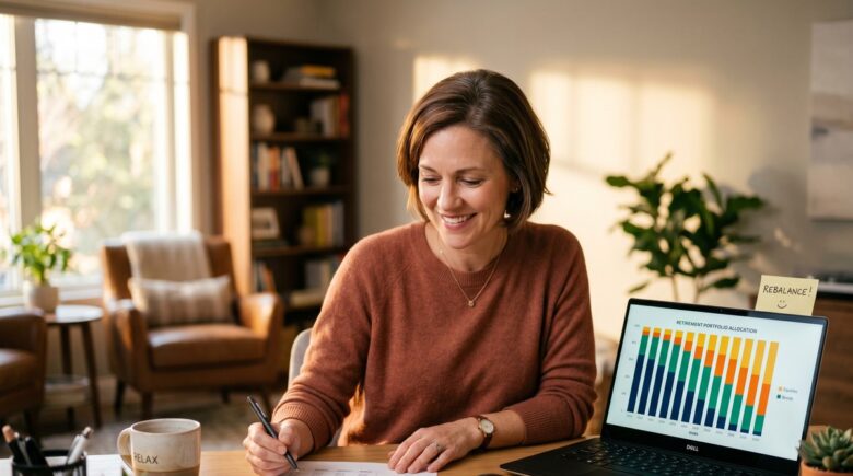 Investor reviewing a target-date fund chart for retirement portfolio planning