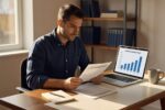 Person reviewing personal loan interest rates on a laptop with financial documents nearby