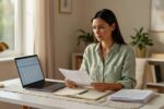 Person reviewing paycheck and 2026 tax bracket changes on a financial planning worksheet