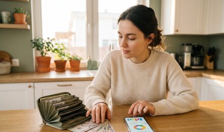 Person comparing cash stuffing envelopes and a digital budgeting app on a smartphone
