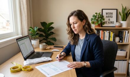 Person reviewing home office deduction mistakes on tax documents at a home desk