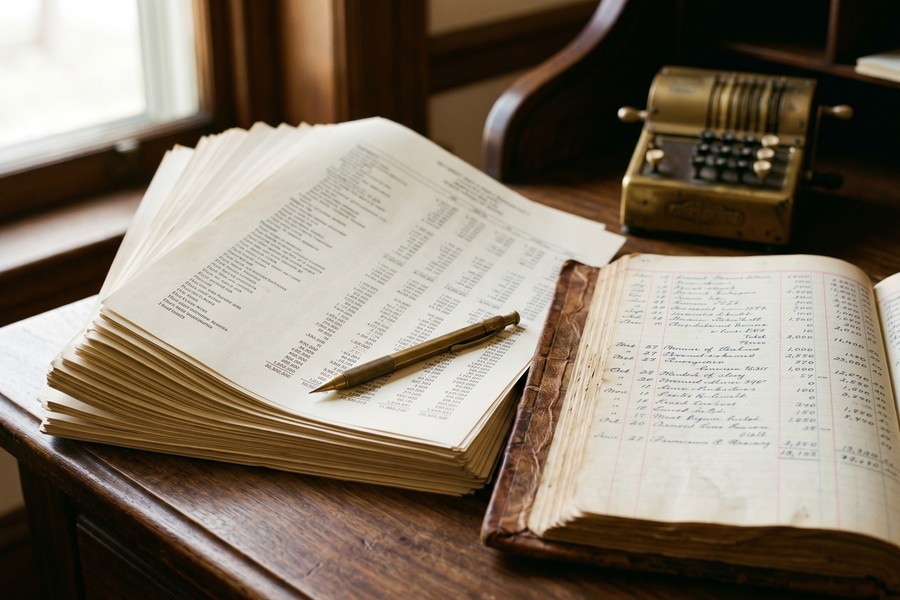 Homeowner at kitchen table organizing tax receipts and a closing disclosure document in labeled folders
