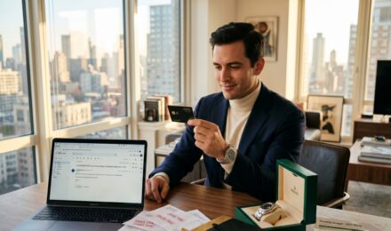 Person reviewing finances at a desk after receiving a higher income, surrounded by bills and a laptop showing a budget