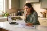 Person reviewing personal loan options to pay medical bills at a desk with documents and a laptop