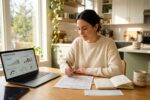 Single income household building a six-month investment buffer with savings and budgeting tools on a desk