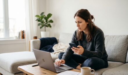 Person reviewing recurring subscription charges on a laptop to find subscription audit savings