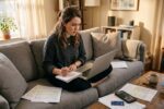 Person reviewing subscription charges on a laptop while conducting a subscription spending audit to cut monthly costs