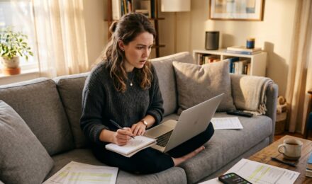 Person reviewing subscription charges on a laptop while conducting a subscription spending audit to cut monthly costs